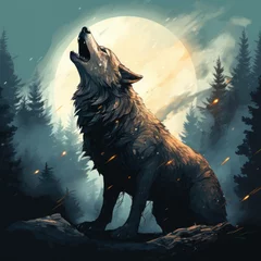 Schilderijen op glas wolf howling at the moon © Aaron