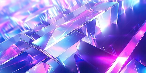 Holographic background with glass shards. Rainbow reflexes in pink and purple color. Abstract trendy pattern. Texture with magical effect.