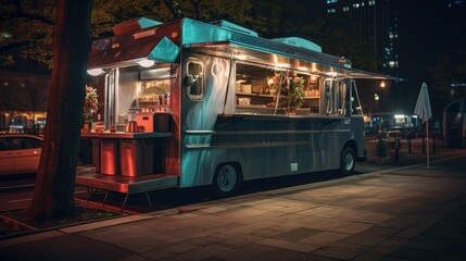 late night food truck parked in city generative AI