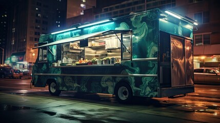 late night food truck parked in city generative AI