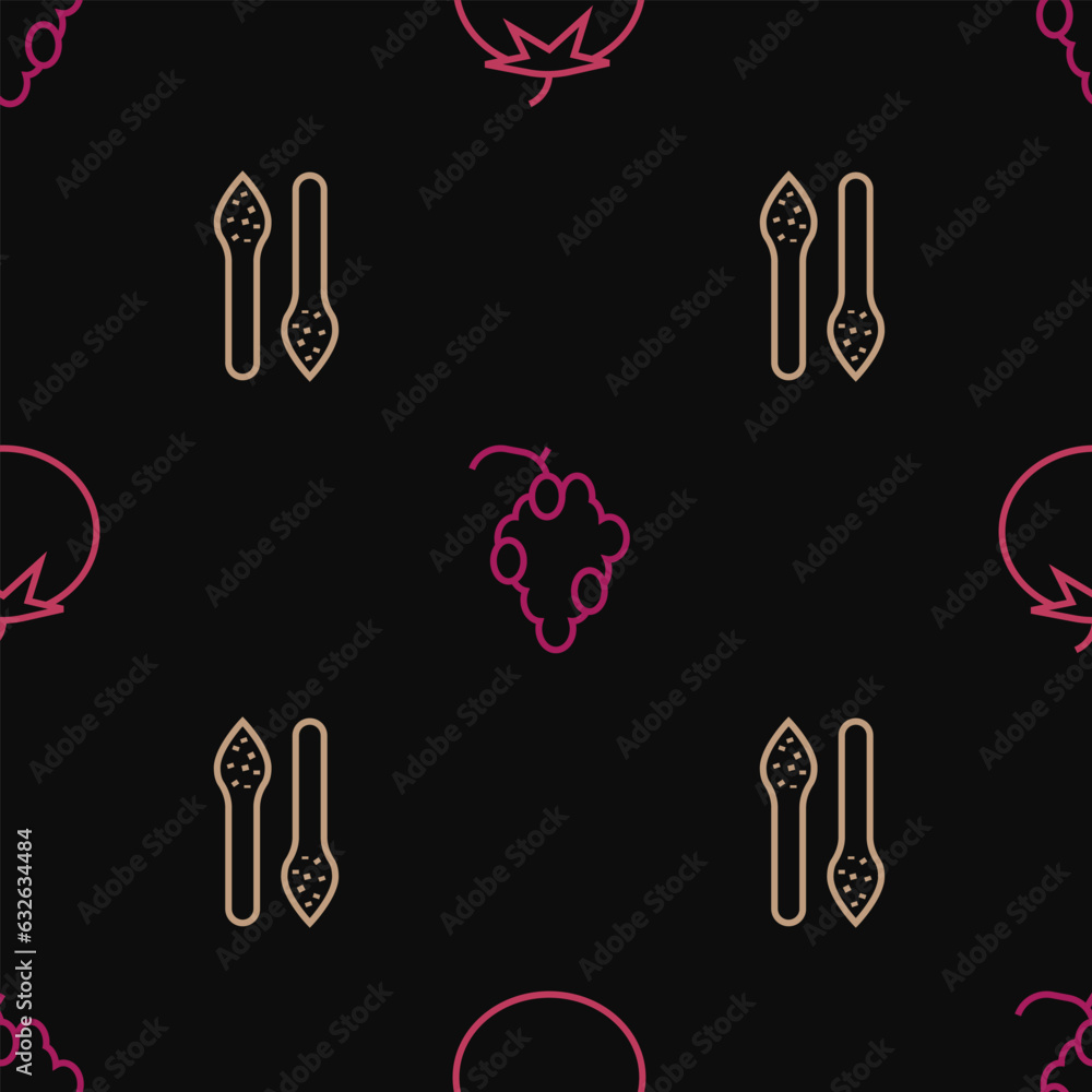 Poster set line tomato, asparagus and grape fruit on seamless pattern. vector