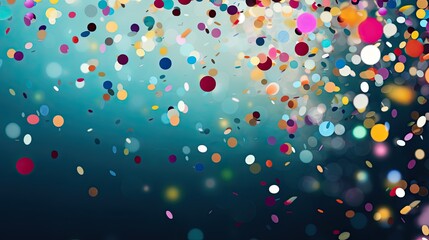 Vibrant, shiny round confetti takes flight, enveloping the scene with an aura of celebration at a holiday party. The confetti particles create a lively backdrop that's just right for advertising