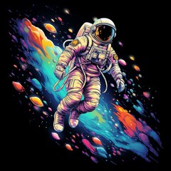 trippy astronaught floating through galaxy