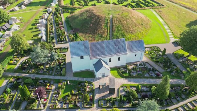 Viking age Jelling burial mounds panorama in Denmark