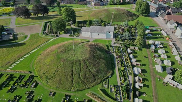 Viking age Jelling burial mounds panorama in Denmark