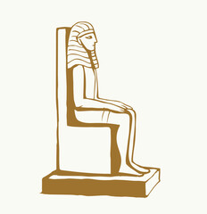 Vector drawing. Egyptian male statue. Pharaoh on the throne