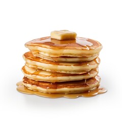 a stack of pancakes with butter and syrup isolated on white generative AI