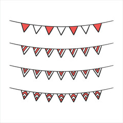 Indonesia flag on the ropes on white background. Indonesia Garland Flag, Indonesia Bunting Flag, Independence Day Indonesia Flag For Festival Poster Decoration Design.
