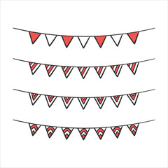 Obraz premium Indonesia flag on the ropes on white background. Indonesia Garland Flag, Indonesia Bunting Flag, Independence Day Indonesia Flag For Festival Poster Decoration Design.