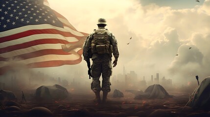 4 July, the veteran's Day  American, American culture, American flag, armed, army, Generative ai .