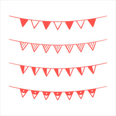Indonesia flag on the ropes on white background. Indonesia Garland Flag, Indonesia Bunting Flag, Independence Day Indonesia Flag For Festival Poster Decoration Design.