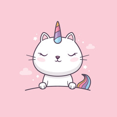 Cat unicorn character kawaii vector cartoon illustration