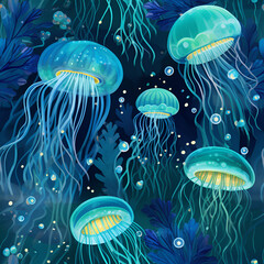 Fototapeta na wymiar jelly fishes in the sea,bulo,water,Ai generated