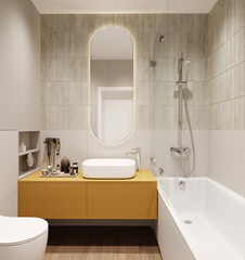 visualization of a cozy modern bathroom, 3d rendering, cg illustration