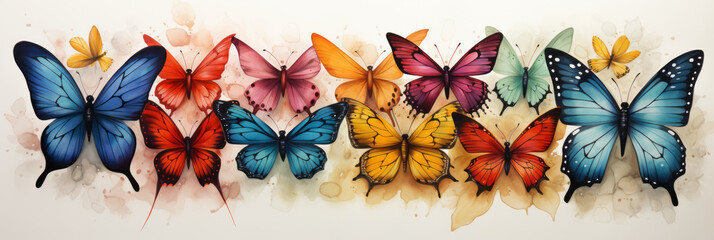 oil pastel painting of Safari Animal set butterflies of different colors and dragonfly in watercolor style.generative ai