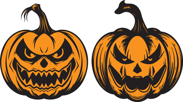 Scary halloween pumpkin, Halloween pumpkins, Vector illustration, SVG