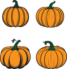 Autumn pumpkin Set, Fall pumpkin, Halloween pumpkins, Vector illustration, SVG
