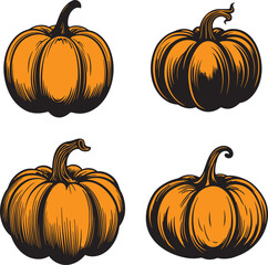 Autumn pumpkin Set, Fall pumpkin, Halloween pumpkins, Vector illustration, SVG