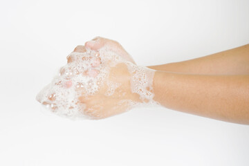 Hand washing on white background
