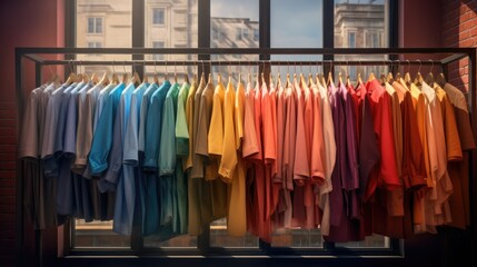 rack of array of rainbow clothes generative AI