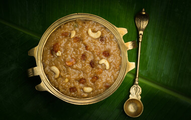 Ari Payasam with banana leaf on the background