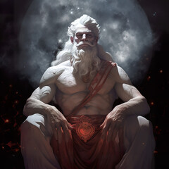 Portrait of a god person fatherly white skin king of universe, muscular old man. Generative AI