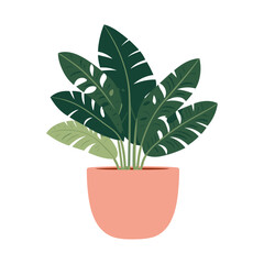 Flat style vector scandinavian Illustration of a foliage plant. Botany plant sticker plant pot isolated houseplant