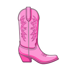 Female pink cowboy boots isolated illustration Cowboy girl wears boots. Wild west theme. Vector Western cowboy illustration for party poster, banner. Girl power, glamour style cowgirl barbiecore