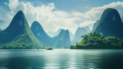 Foto op Canvas scenic karst mountain peaks guilin china li river countryside asia landscape riverboat cruising vacation destination natural wonder nature generative AI © Brandon