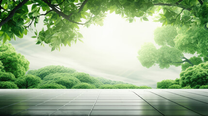 Ecology background with green tree and sunlight.