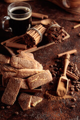 Sweet cinnamon cookies and a mug of black coffee.
