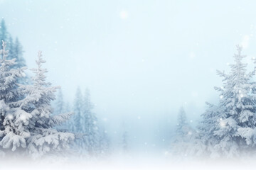 Winter forest background with snow-covered coniferous trees and place for text. AI generated - obrazy, fototapety, plakaty