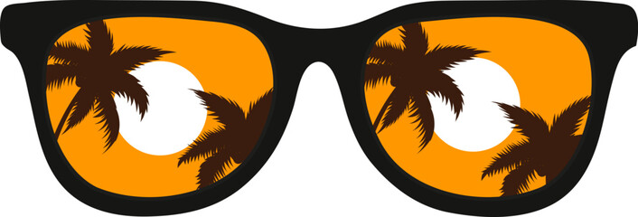 Vector illustration of sunglasses with a reflection of the sunset.