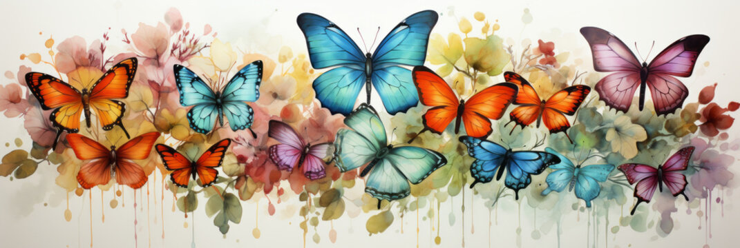 oil pastel painting of Safari Animal set butterflies of different colors and dragonfly in watercolor style.