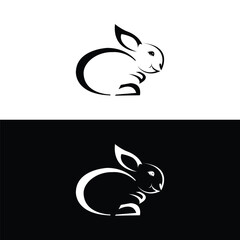 Black side silhouette of a rabbit isolated on white background. Vector illustration.Vector image of an rabbit,Rabbit logo isolated on white background,Rabbit vector template