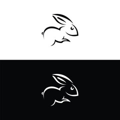 Black side silhouette of a rabbit isolated on white background. Vector illustration.Vector image of an rabbit,Rabbit logo isolated on white background,Rabbit vector template