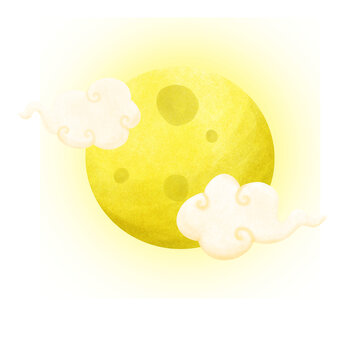 the moon smiling on cloud mid autumn festival food element illustration