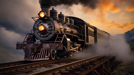 old fashioned steam locomotive generative AI - obrazy, fototapety, plakaty