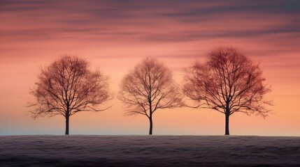 Fototapeta na wymiar trees against color sky at dusk generative AI
