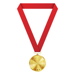 Gold medal with red ribbon