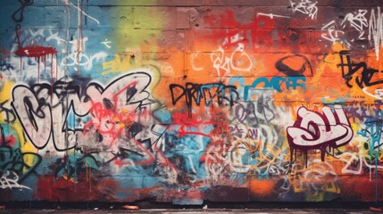 vibrant graffiti tags on a decaying wall generative AI