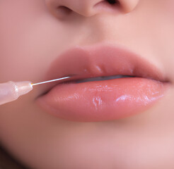 Lip filler injection procedure for a young woman