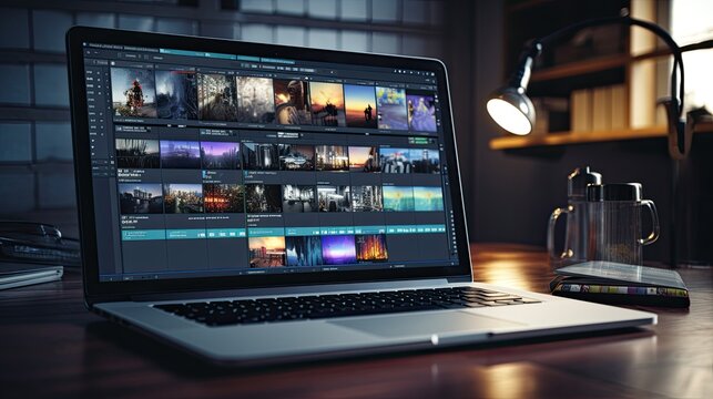 video editing software timeline sequence on laptop generative AI