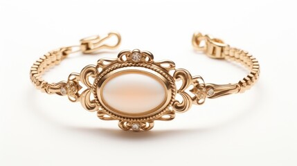vintage cameo bracelet in ivory and gold isolated on a white background generative AI