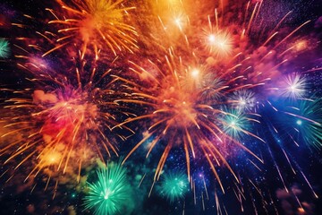 Explosive beauty as vibrant bursts of fireworks. Generative AI