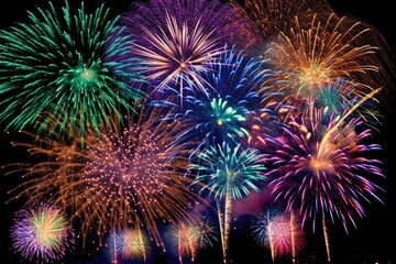 Explosive beauty as vibrant bursts of fireworks. Generative AI