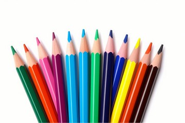 Colored pencils isolated on a white transparent background, back to school, drawing supplies, Generative AI