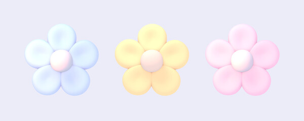 3d rendered pastel flowers set.