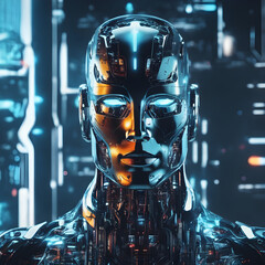 android robot with background - obrazy, fototapety, plakaty