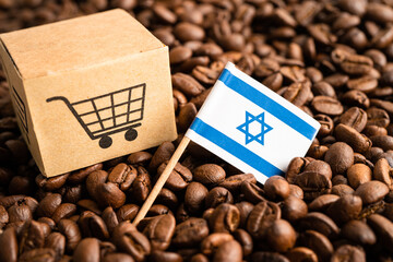 Israel flag on coffee bean, import export trade online commerce concept.